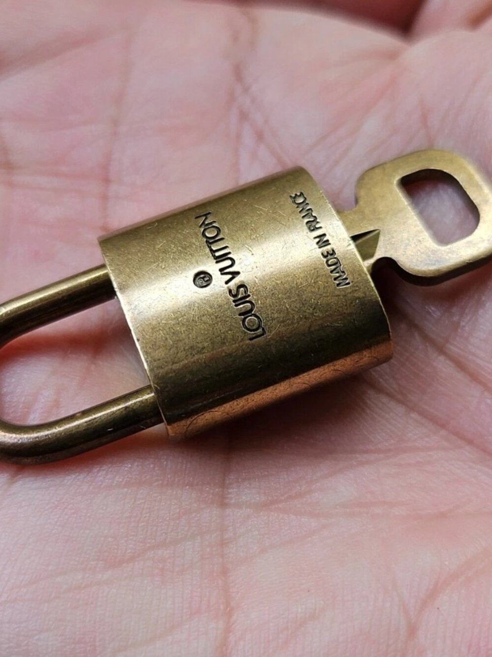 Vintage Louis Vuitton Key Lock Pendant Necklace Gold Tone Padlock Made in France - Picture 4 of 12